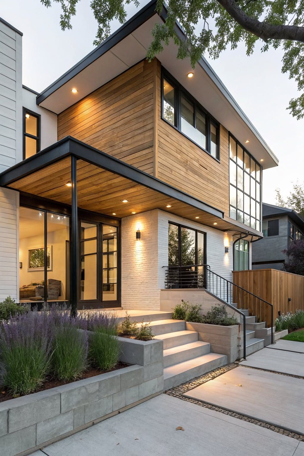 Exterior renovation inspiration with wood siding and modern windows